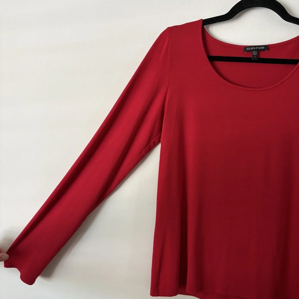 Eileen Fisher Long Sleeve Stretch Knit Top Red Size S Classic Minimalist Capsule
